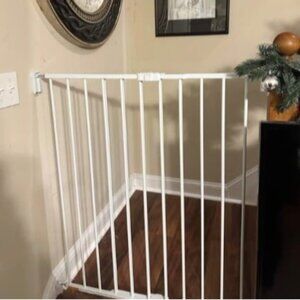 2-in-1 Extra Tall Easy Swing Stairway and Hallway Walk Through Baby Gate, White